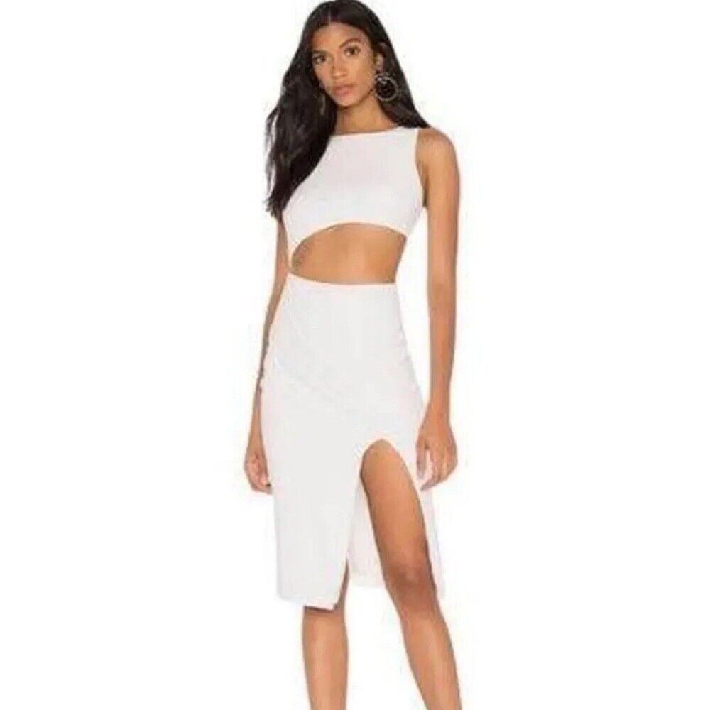 Revolve Superdown White Cutout‎ Midi Dress Sleeveless Slit Bodycon Party S